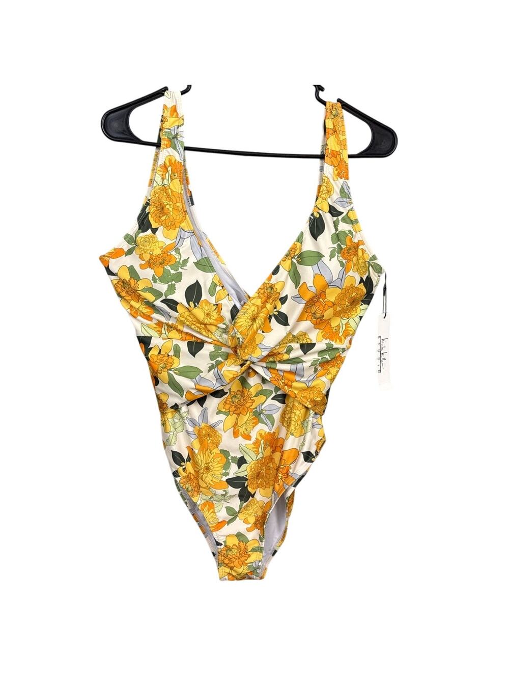 Nicole Miller White One-Piece Swimsuit with Yellow Floral Print